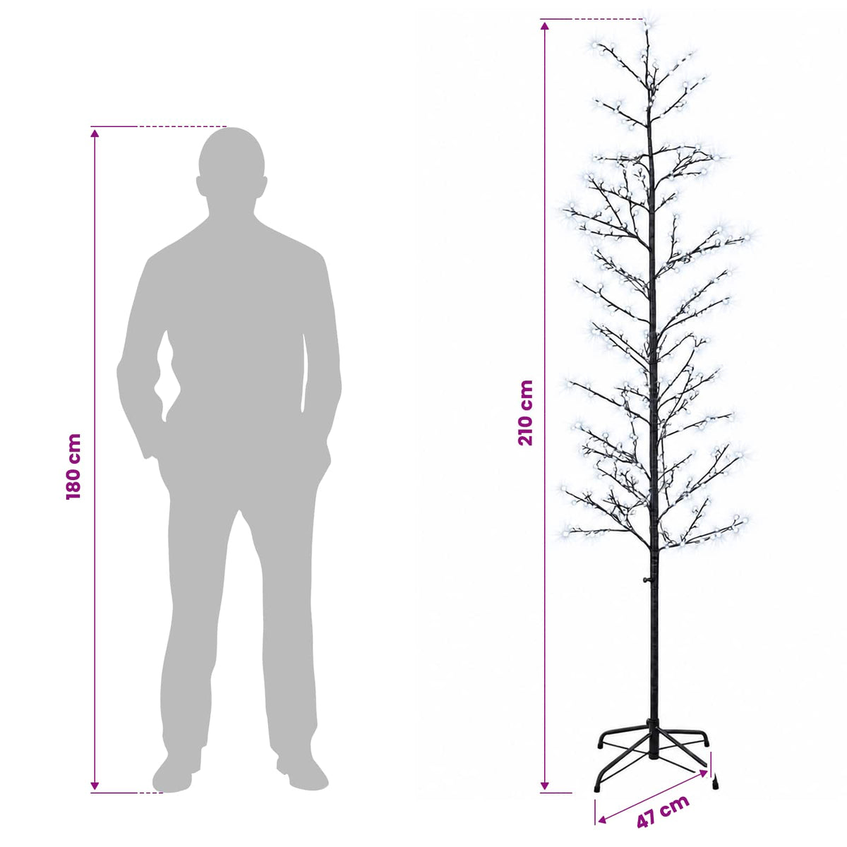 Mikro beržo Kalėdų eglutė Juoda 47 x 210 cm Plienas 567 LED