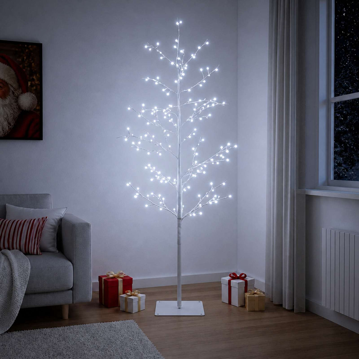 Mikro beržo Kalėdų eglutė Balta 150 cm Plienas 360 LED