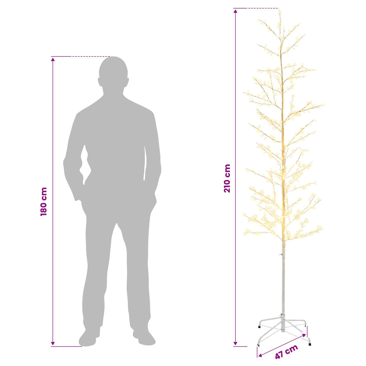 Mikro beržo Kalėdų eglutė Balta 47 x 210 cm Plienas 567 LED