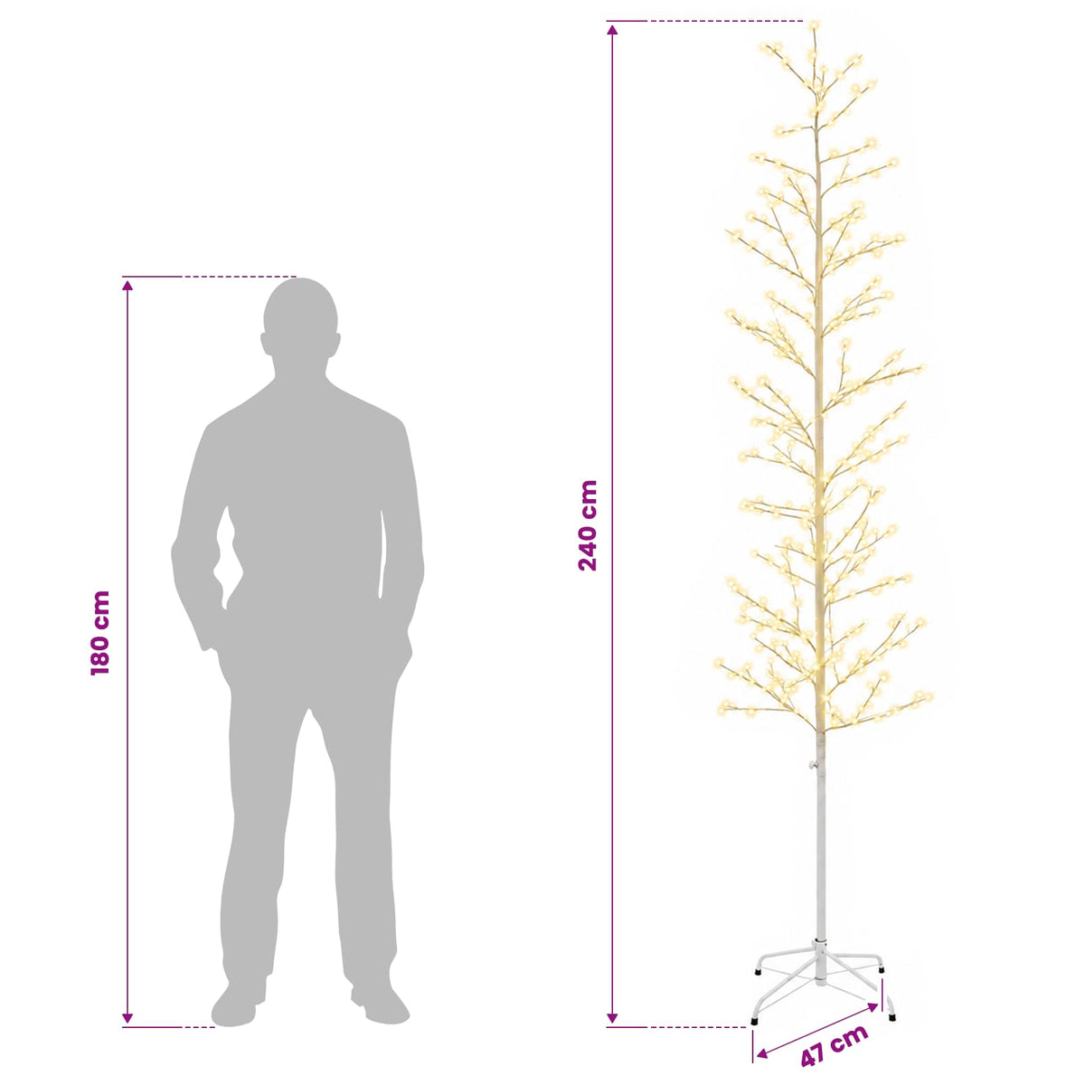 Mikro beržo Kalėdų eglutė Balta 47 x 240 cm Plienas 675 LED
