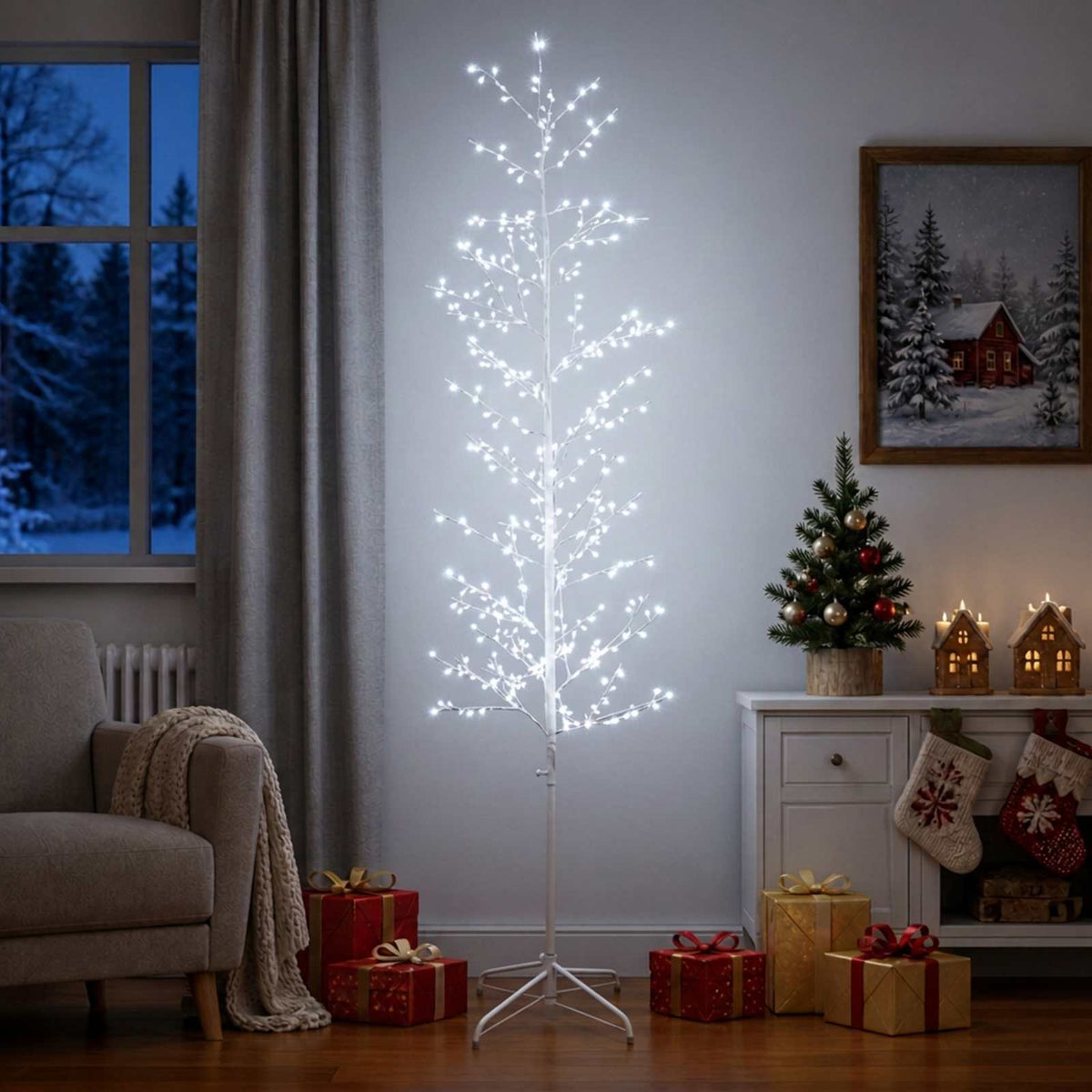 Mikro beržo Kalėdų eglutė Balta 47 x 240 cm Plienas 675 LED