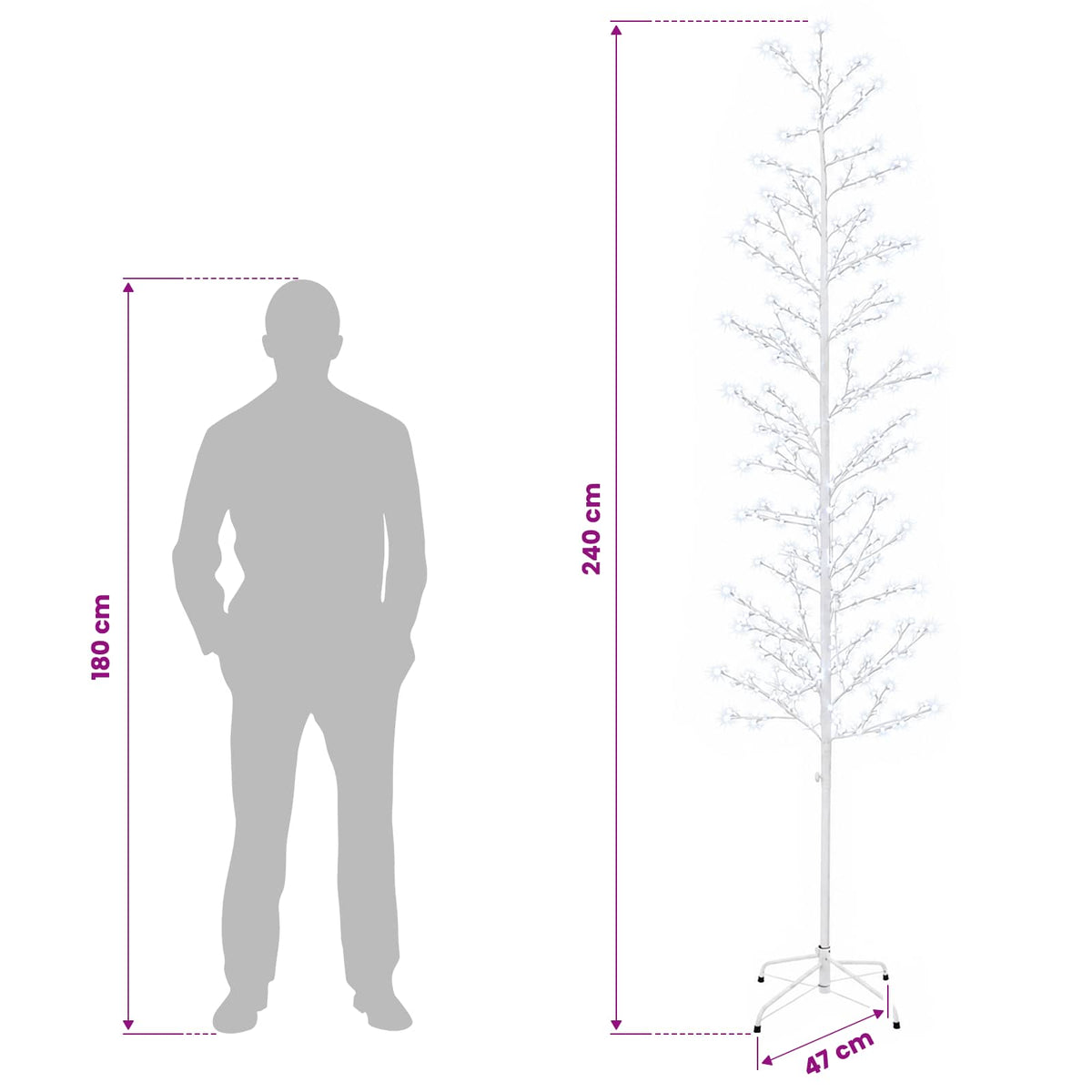 Mikro beržo Kalėdų eglutė Balta 47 x 240 cm Plienas 675 LED
