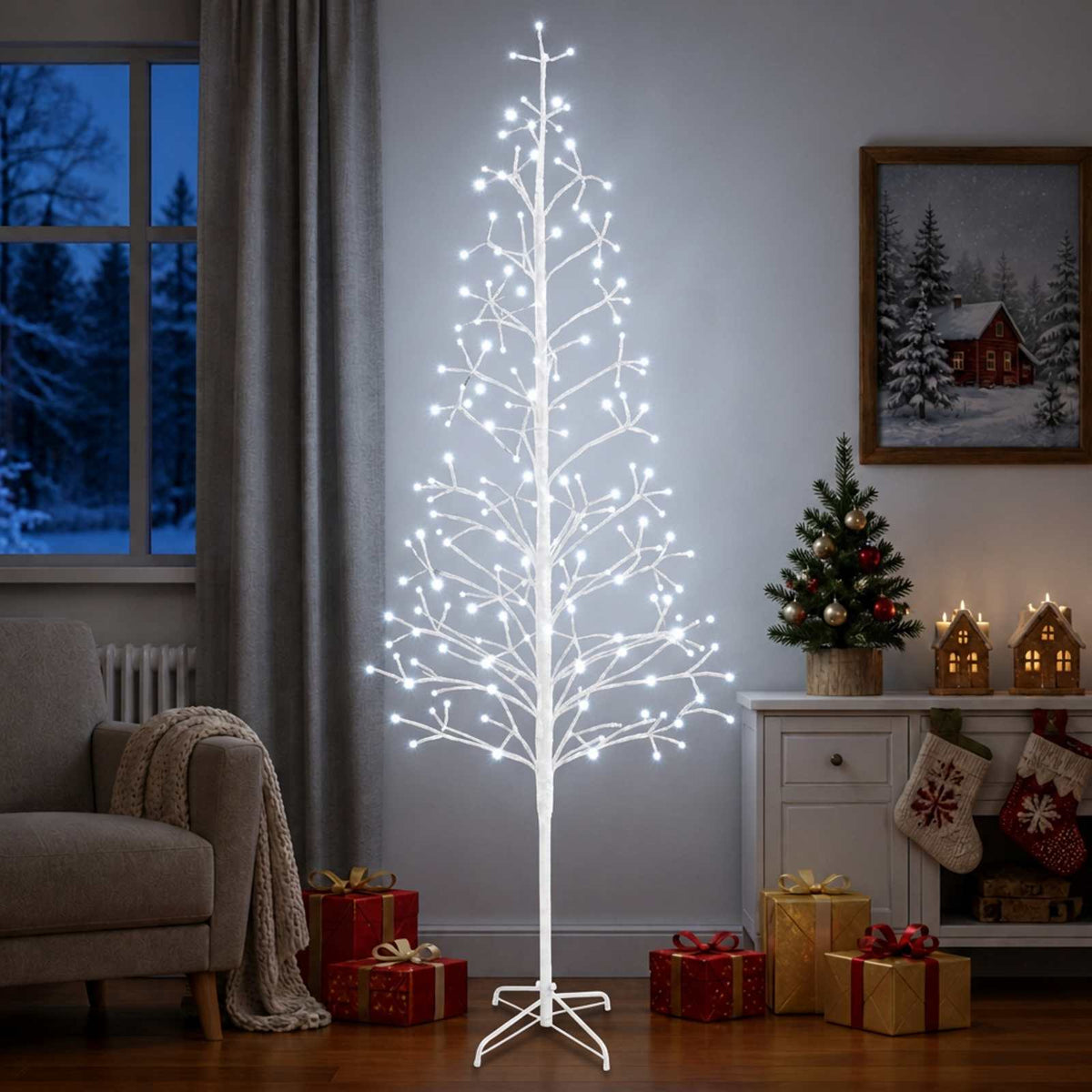 LED girliandų Kalėdų eglutė Balta 47 x 210 cm Plienas 228 LED