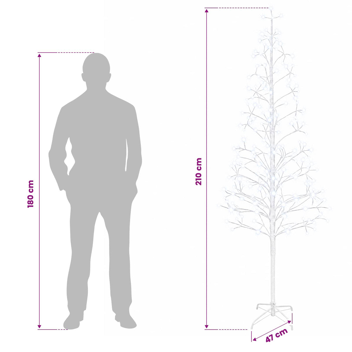 LED girliandų Kalėdų eglutė Balta 47 x 210 cm Plienas 228 LED