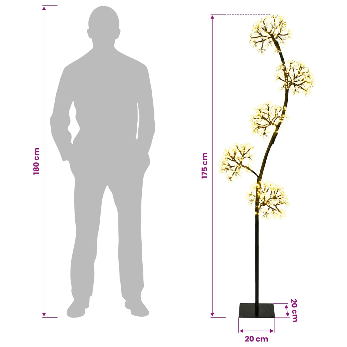 S formos LED kalėdinė eglutė Juoda 20 x 20 x 175 cm Plienas