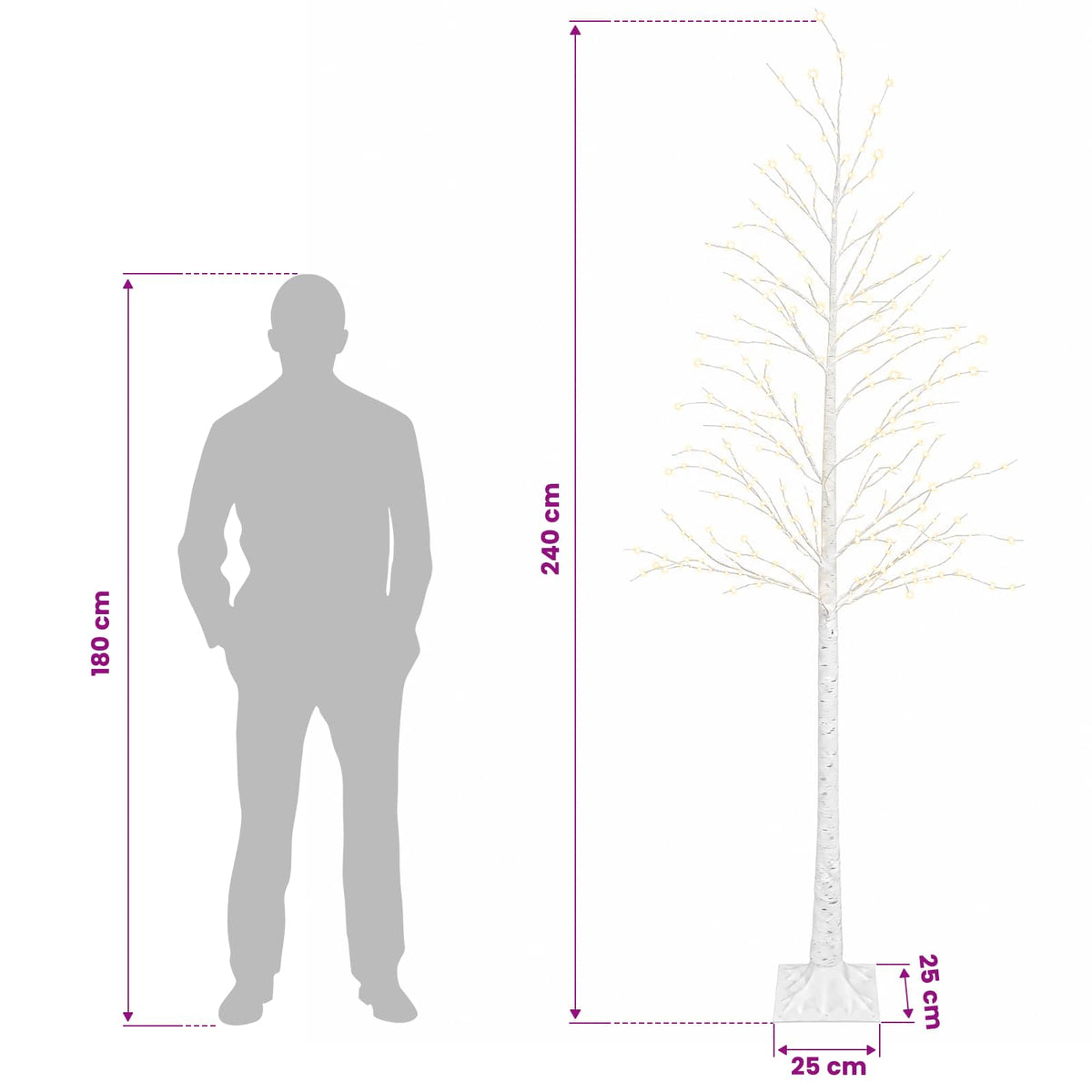 Beržinė Kalėdų eglutė Balta 25 x 25 x 240 cm Plastmasė 493 LED
