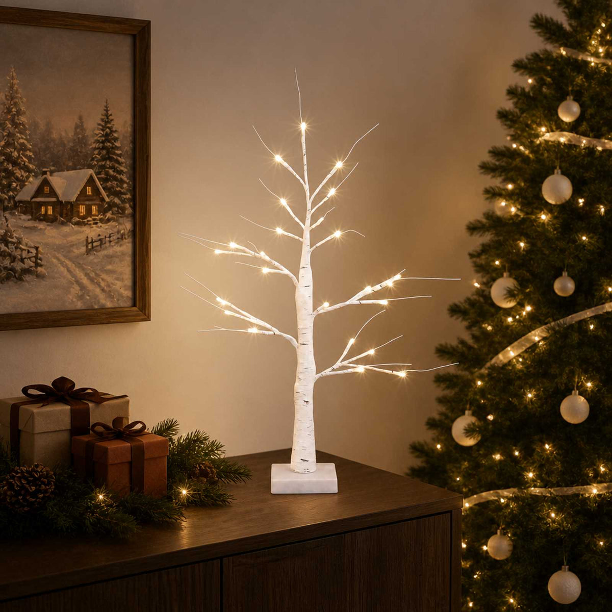 LED beržinė kalėdinė eglutė 2 vnt. Balta 10 x 10 x 58 cm