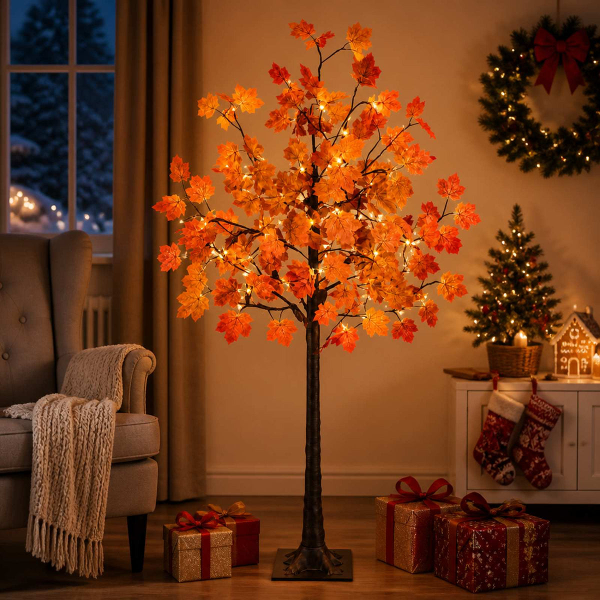 LED klevo Kalėdų eglutė Ruda 120 cm Plastmasė 48 LED