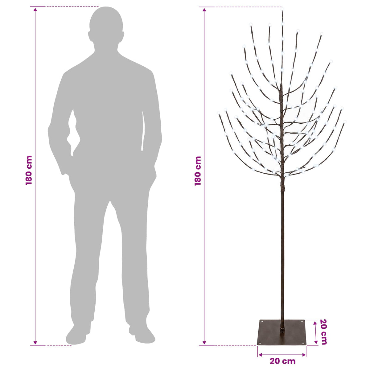 LED Kalėdų medis Juoda 20 x 20 x 180 cm Plienas 160 LED