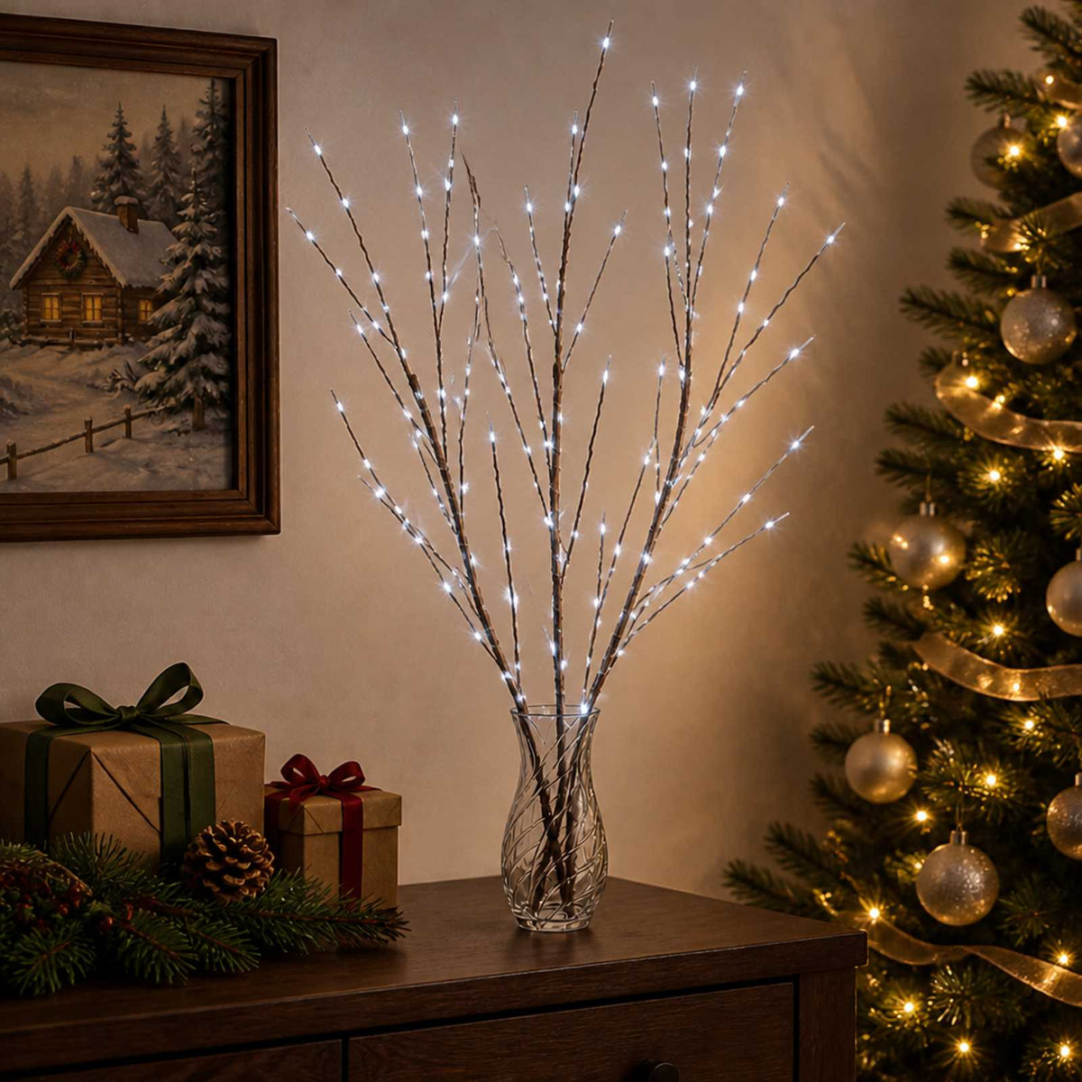 LED varinių šakų kalėdinė dekoracija 3 vnt. Ruda 62 cm Plienas