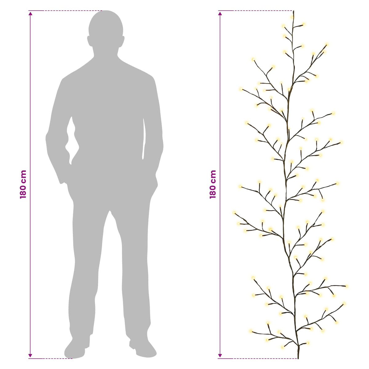 LED gluosnio vijoklis, kalėdinė dekoracija 2 vnt. Juoda 180 cm