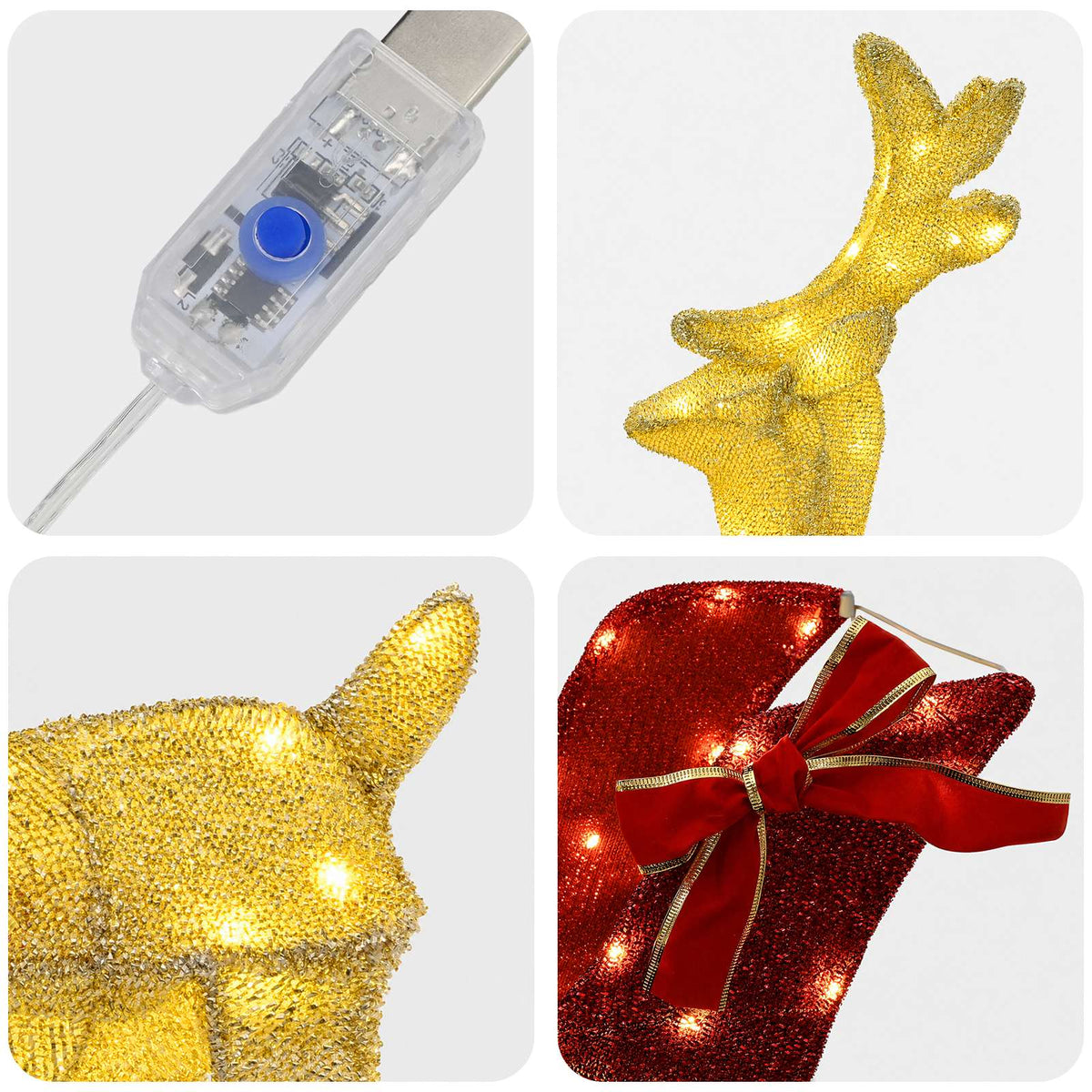 Kalėdinis elnias su rogutėmis 5 vnt. 240 LED Šilta balta