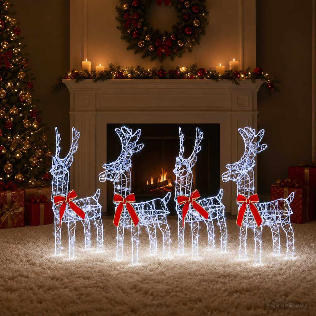 Kalėdų elnias 4 vnt. 360 LED Šalta balta 33 x 12 x 55 cm