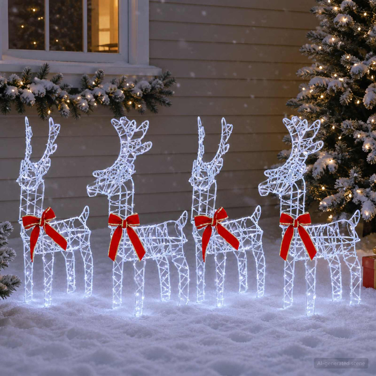 Kalėdų elnias 4 vnt. 360 LED Šalta balta 33 x 12 x 55 cm