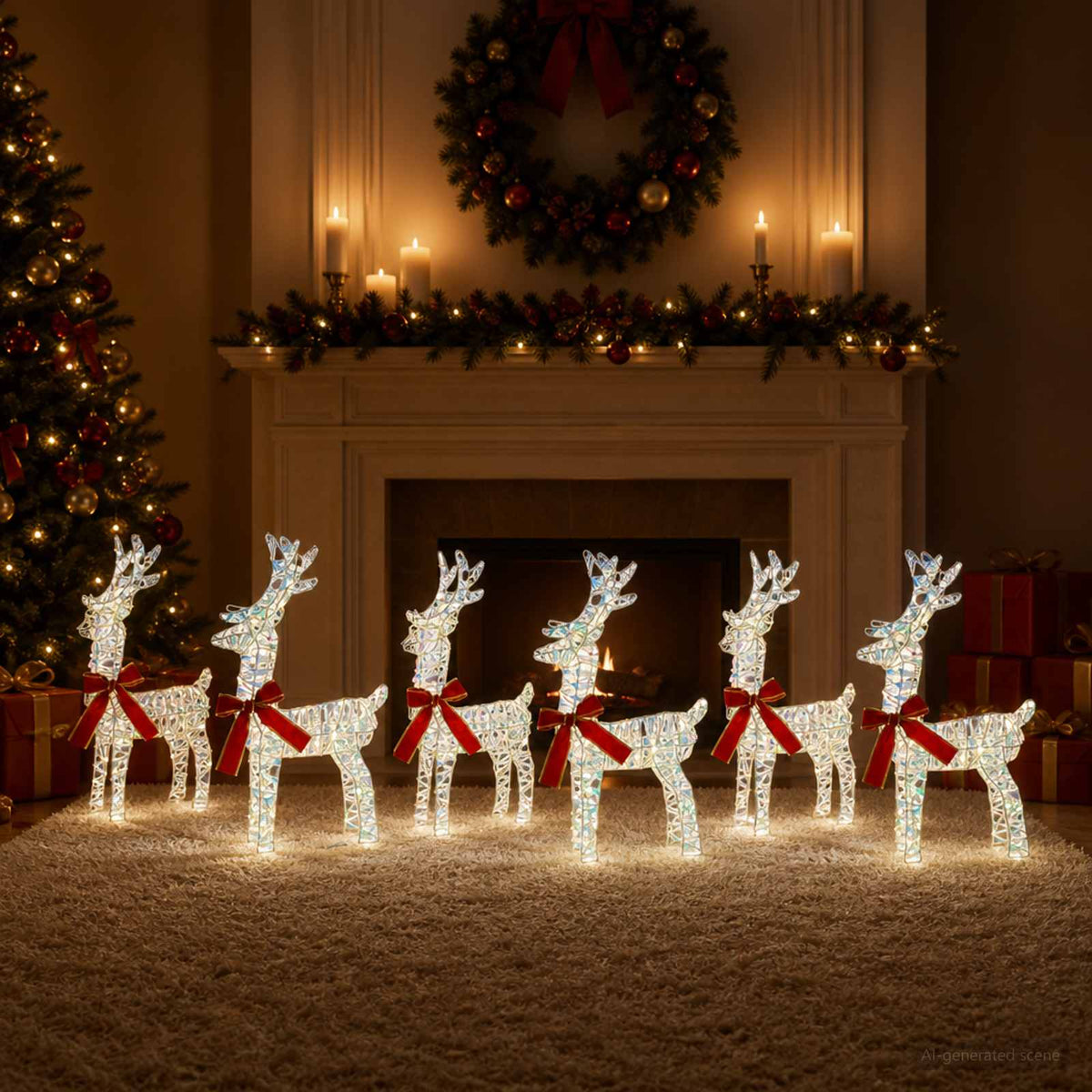 Kalėdų elnias 6 vnt. 160 LED Šilta balta 33 x 12 x 55 cm