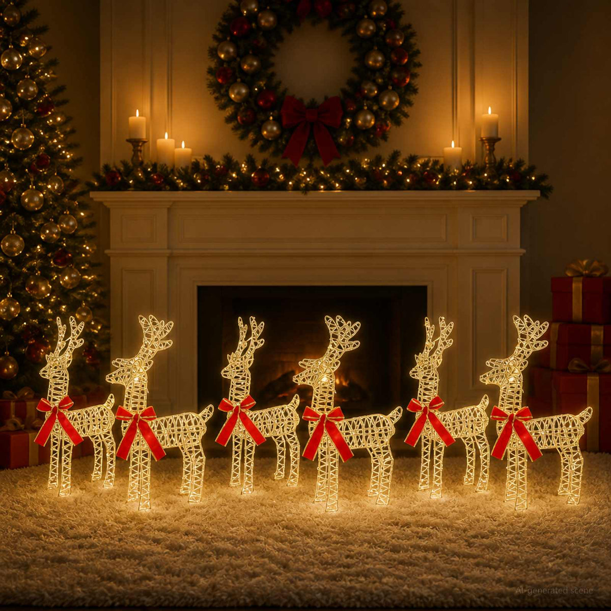 Kalėdų elnias 6 vnt. 160 LED Šilta balta 33 x 12 x 55 cm