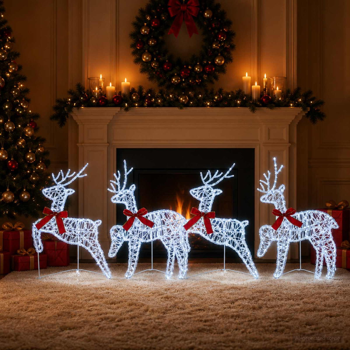 Kalėdų elnias 4 vnt. 80 LED Šalta balta 43 x 19 x 65 cm