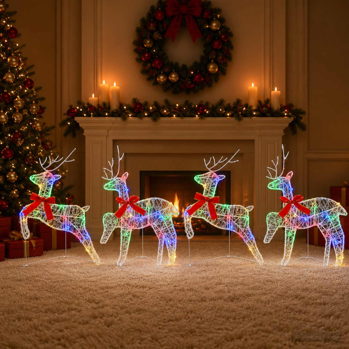 Kalėdų elnias 4 vnt. 80 LED Įvairių spalvų 43 x 19 x 65 cm