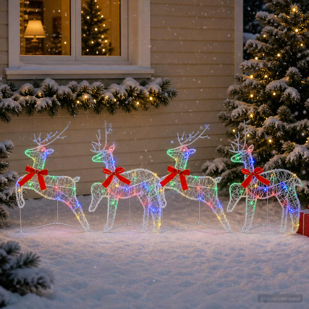 Kalėdų elnias 4 vnt. 80 LED Įvairių spalvų 43 x 19 x 65 cm