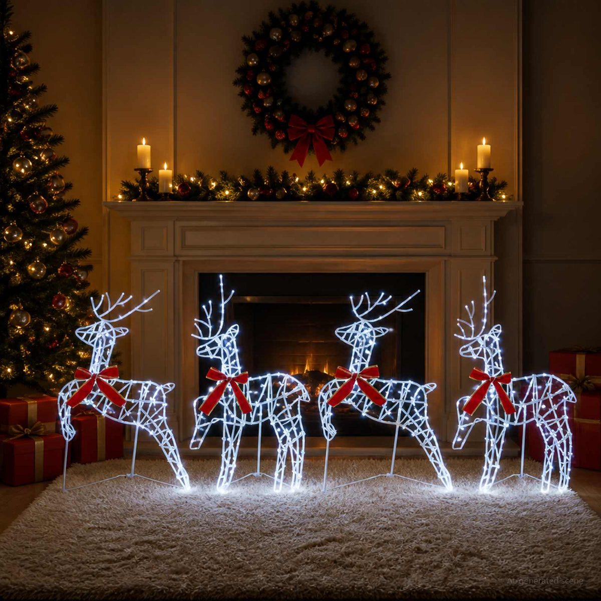 Kalėdų elnias 4 vnt. 180 LED Šalta balta 43 x 19 x 65 cm