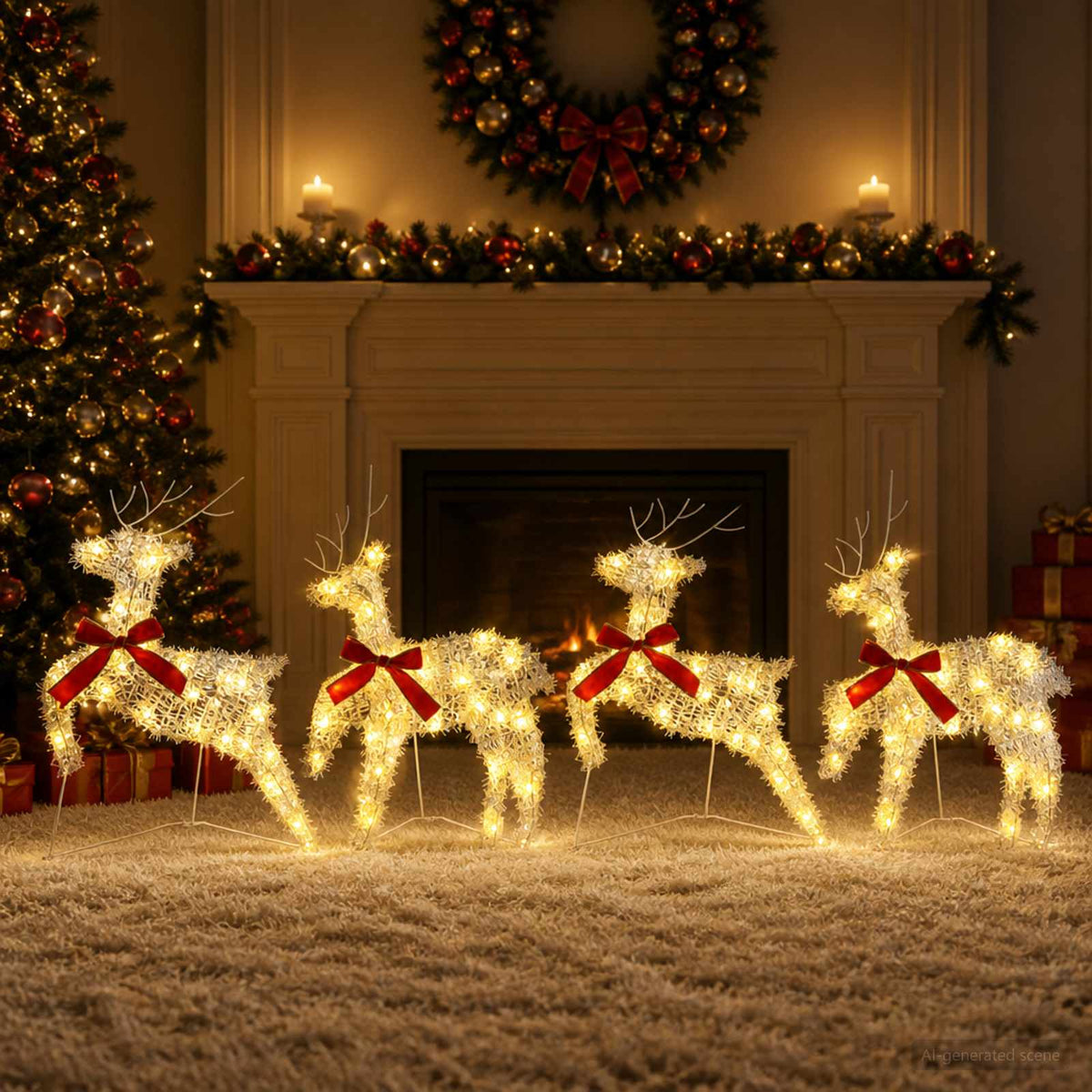 Kalėdų elnias 4 vnt. 80 LED Šilta balta 43 x 19 x 65 cm