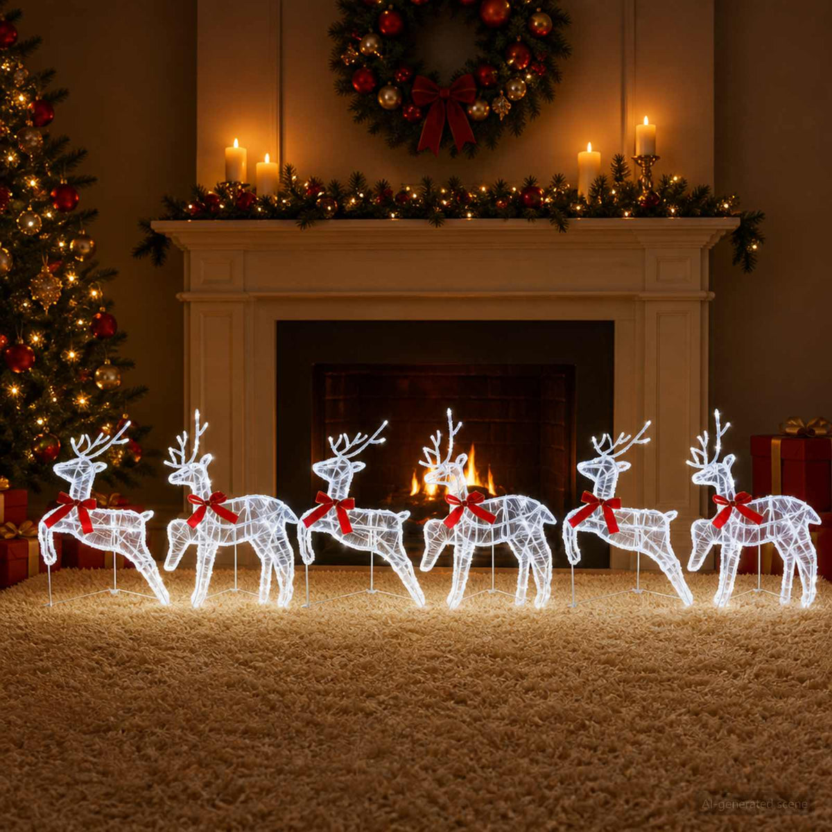 Kalėdų elnias 6 vnt. 80 LED Šalta balta 43 x 19 x 65 cm