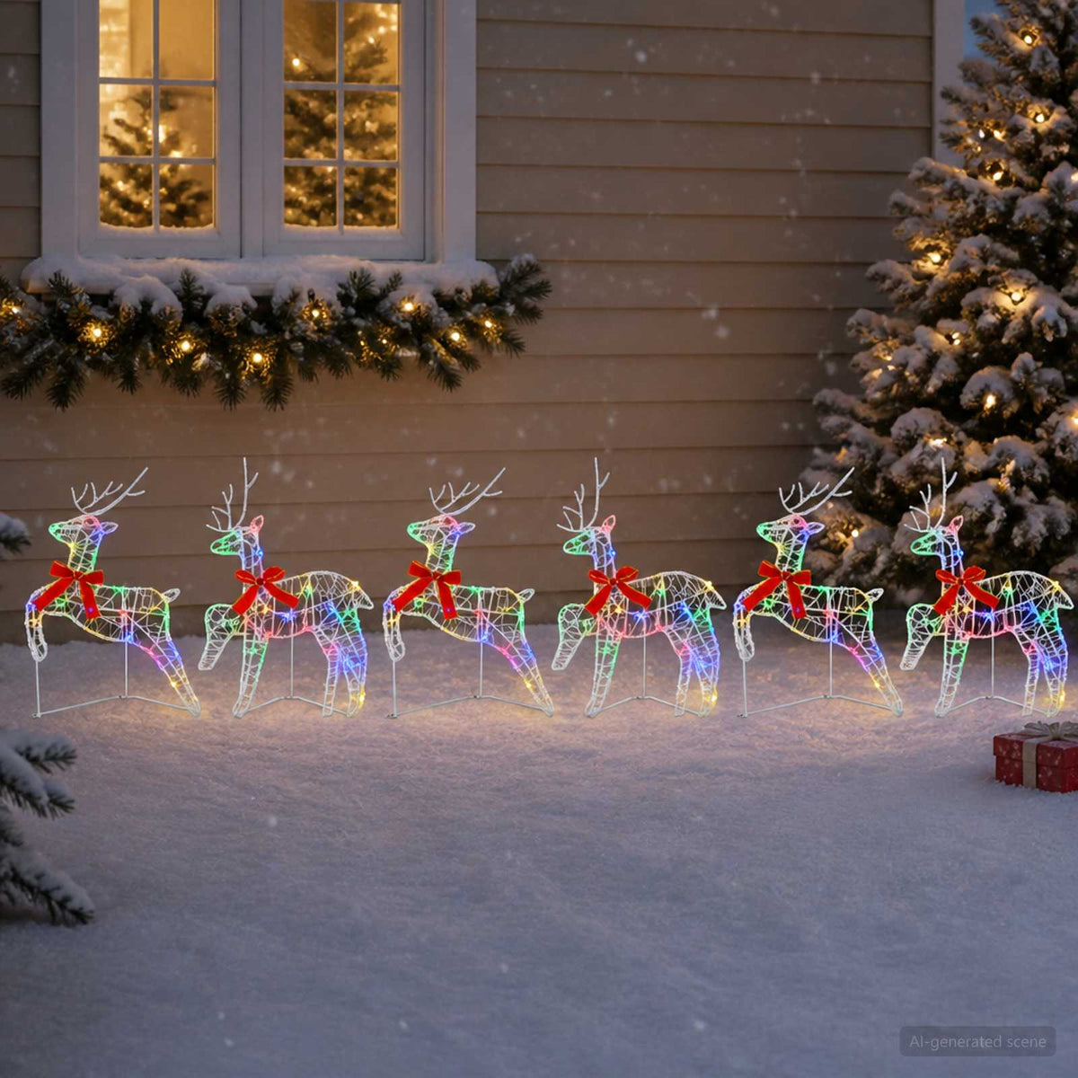 Kalėdų elnias 6 vnt. 80 LED Įvairių spalvų 43 x 19 x 65 cm