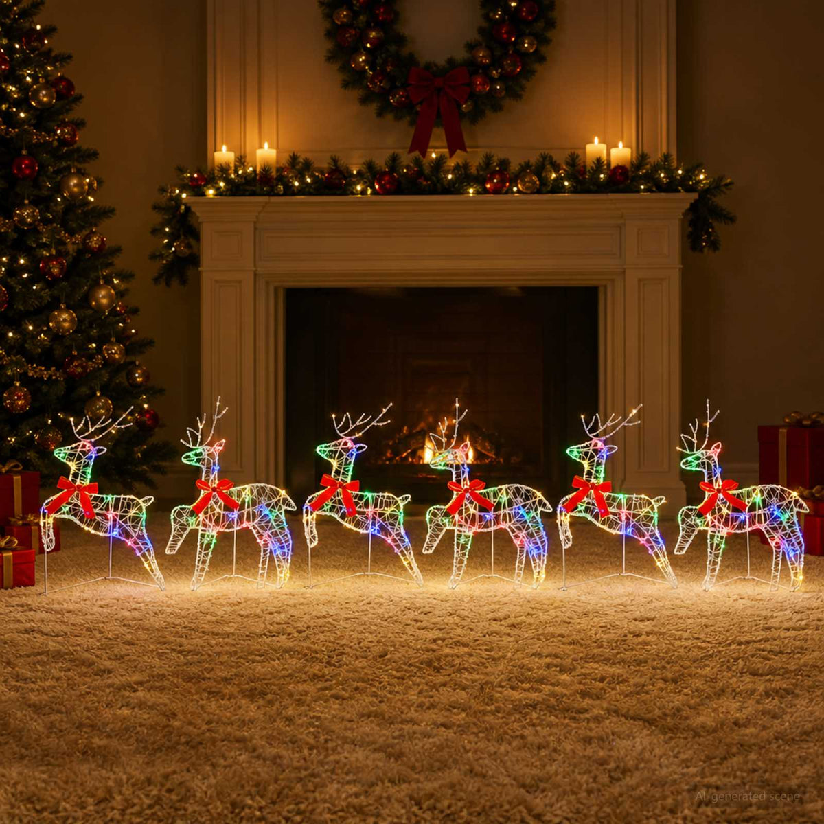 Kalėdų elnias 6 vnt. 80 LED Įvairių spalvų 43 x 19 x 65 cm