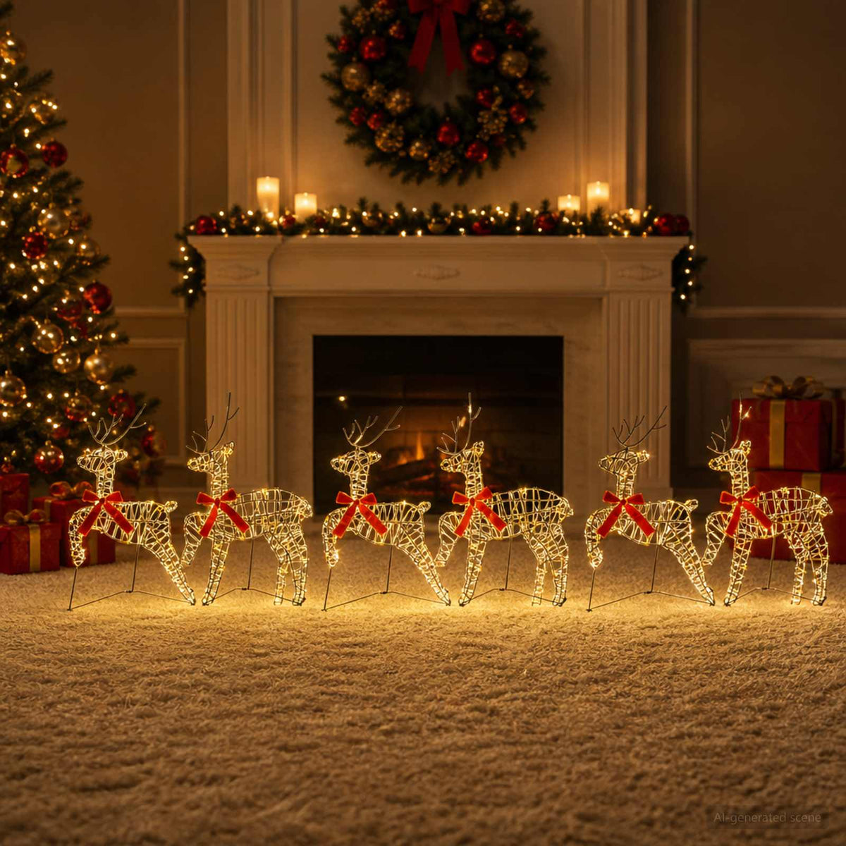Kalėdų elnias 6 vnt. 80 LED Šilta balta 43 x 19 x 65 cm