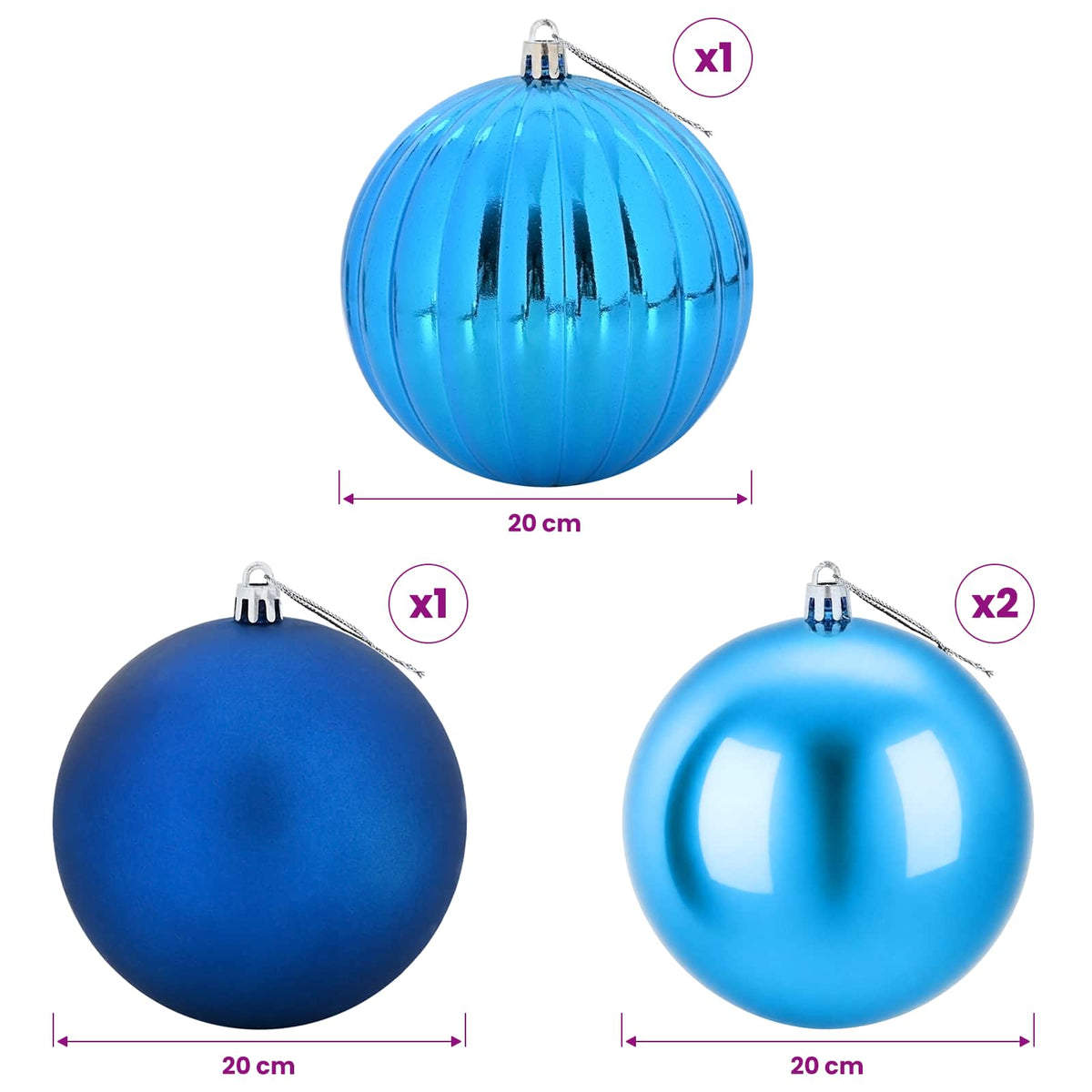 Kalėdinių rutulių rinkinys XXL 4 vnt. Mėlyna Ø 20 cm Plastmasė
