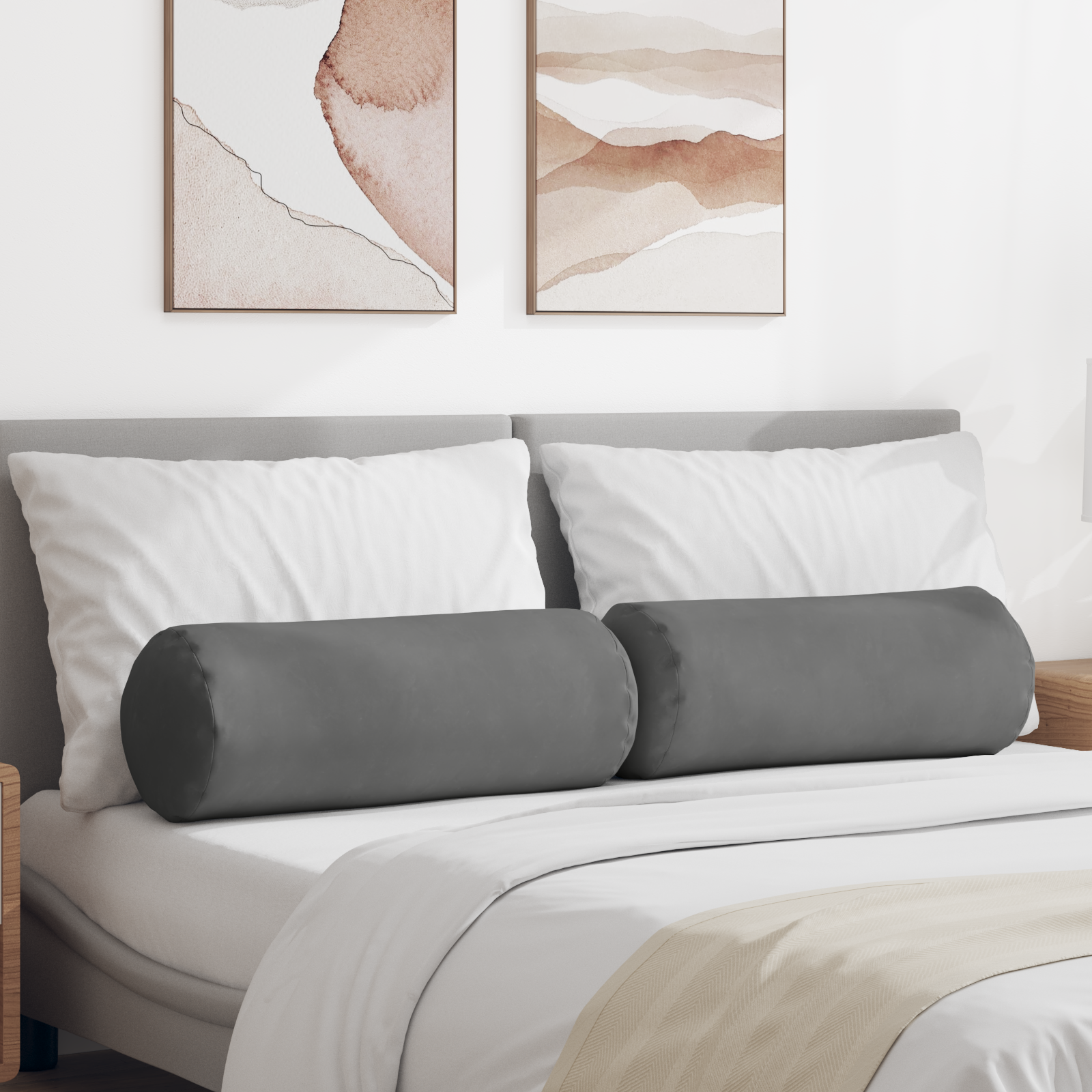 Pagalvės 2 pcs Tamsiai pilka Ø 25 x 70 cm Mikropluošto audinys