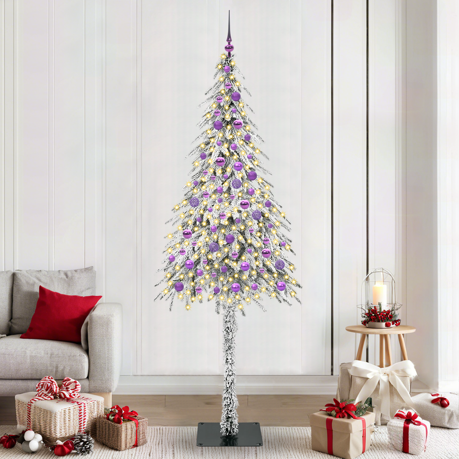 Kalėdų eglutė su 300 LED s stovu Balta 210 cm PE ir Plienas