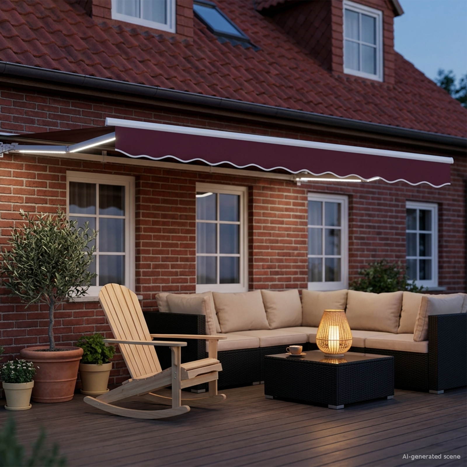 Manual Awning Frame with LED Cherry 3.5 x 2.5 m
