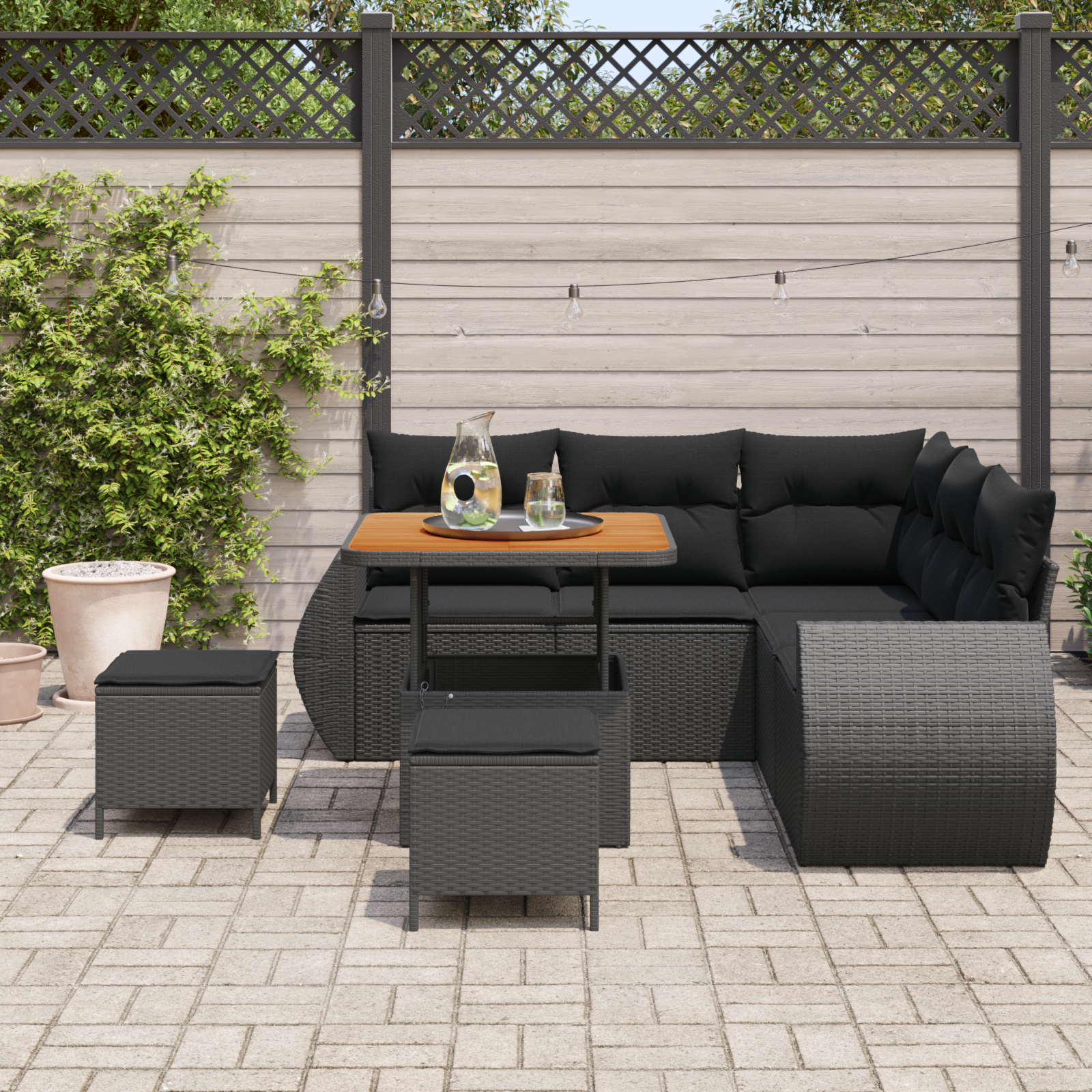 Sodo Sofų Rinkinys su pagalve 8 pcs Juoda poliratanas