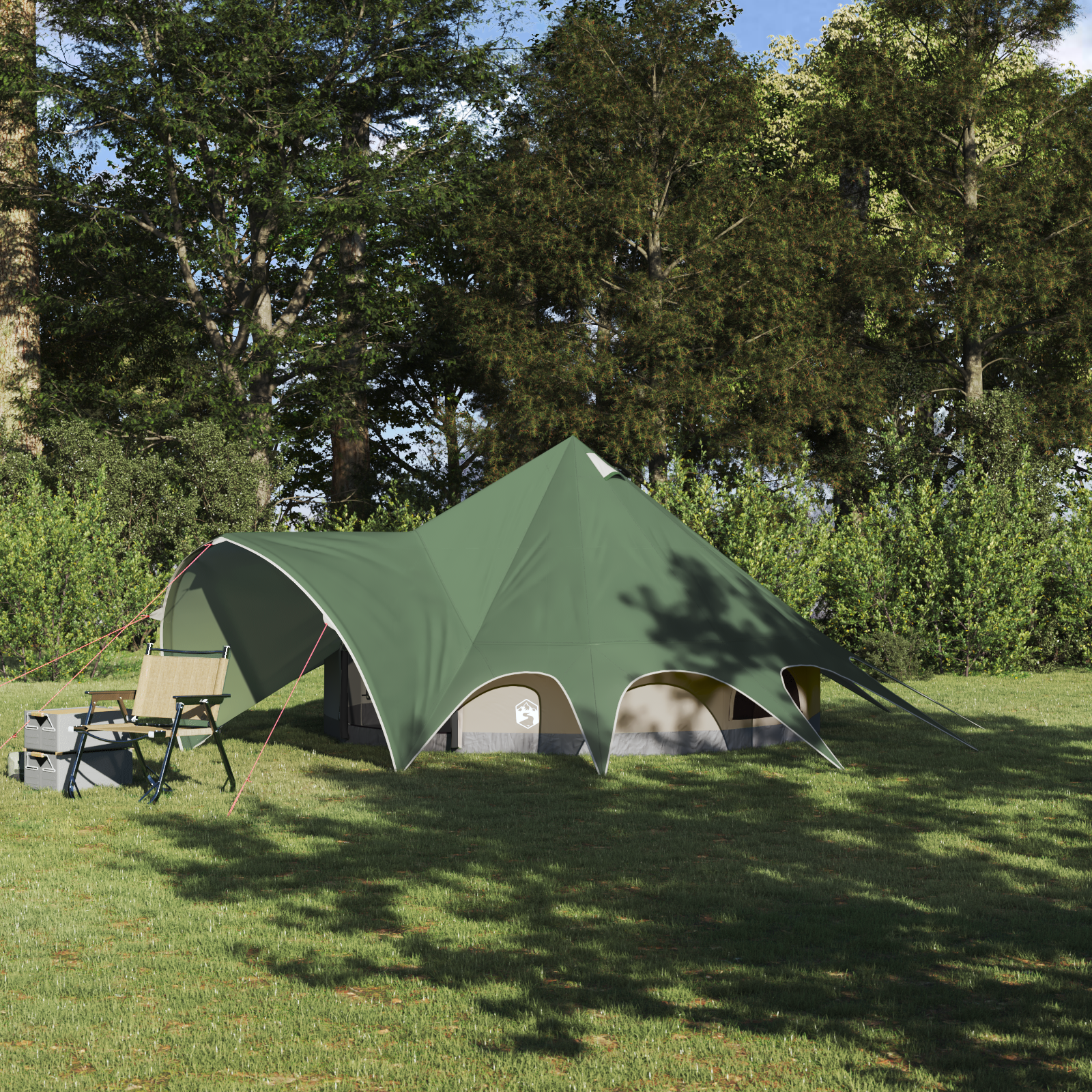 Teepee palapinė su stogu Žalia ir Pilka 600 x 600 x 347 cm
