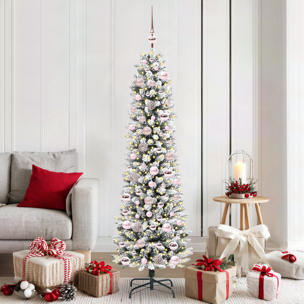 Dirbtinė Kalėdų eglutė SHINE WINTER, su 300 LED stovu Žalia ir balta 180 cm.