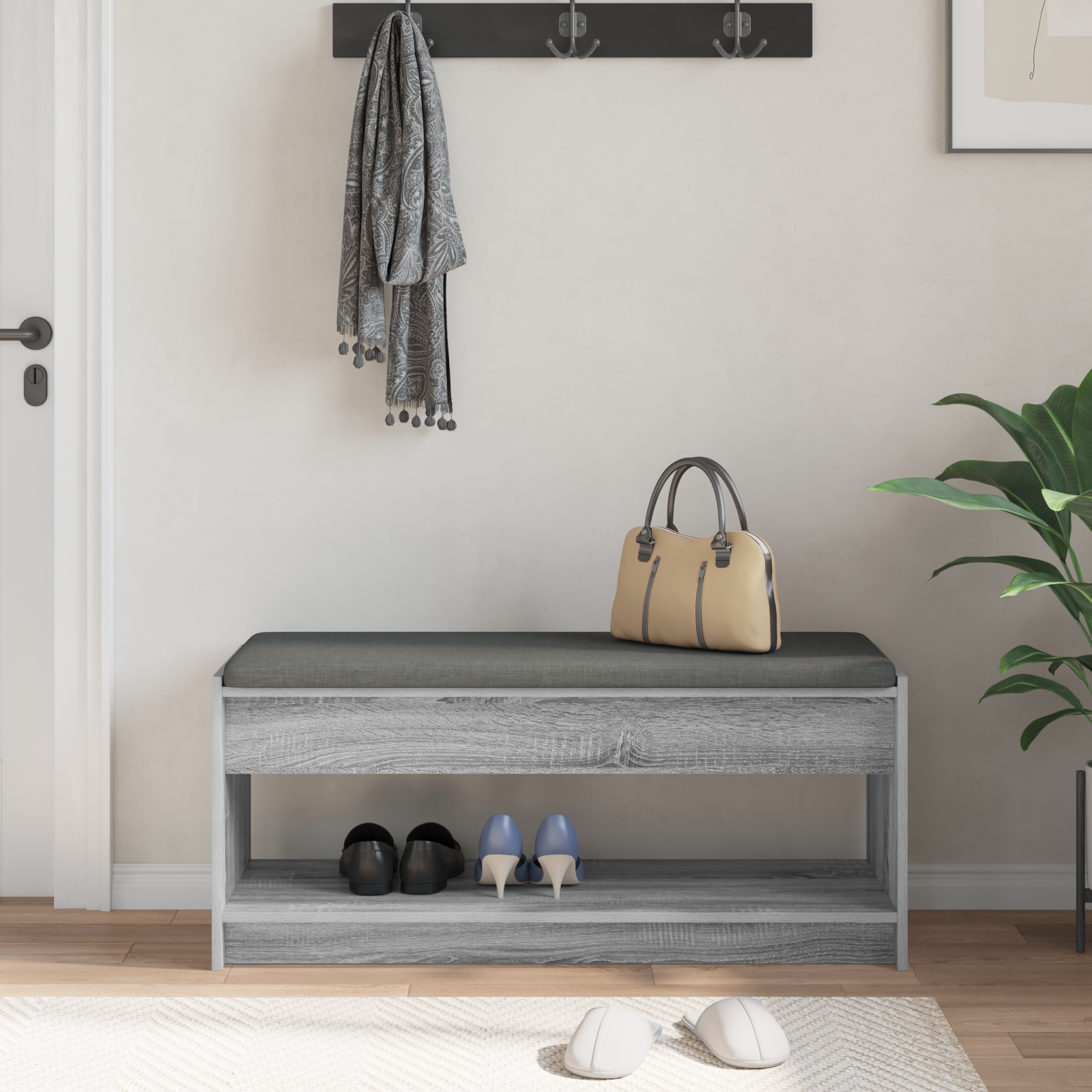 Koridoriaus suolas su pagalve Pilkas Sonoma 100 x 38 x 46 cm