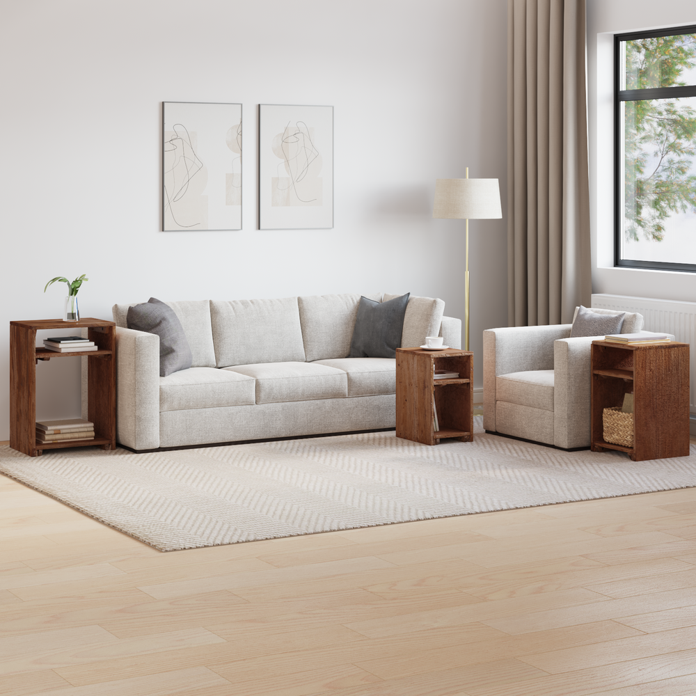 Accent Table with Shelf 3 pcs Brown Solid Mahogany Wood