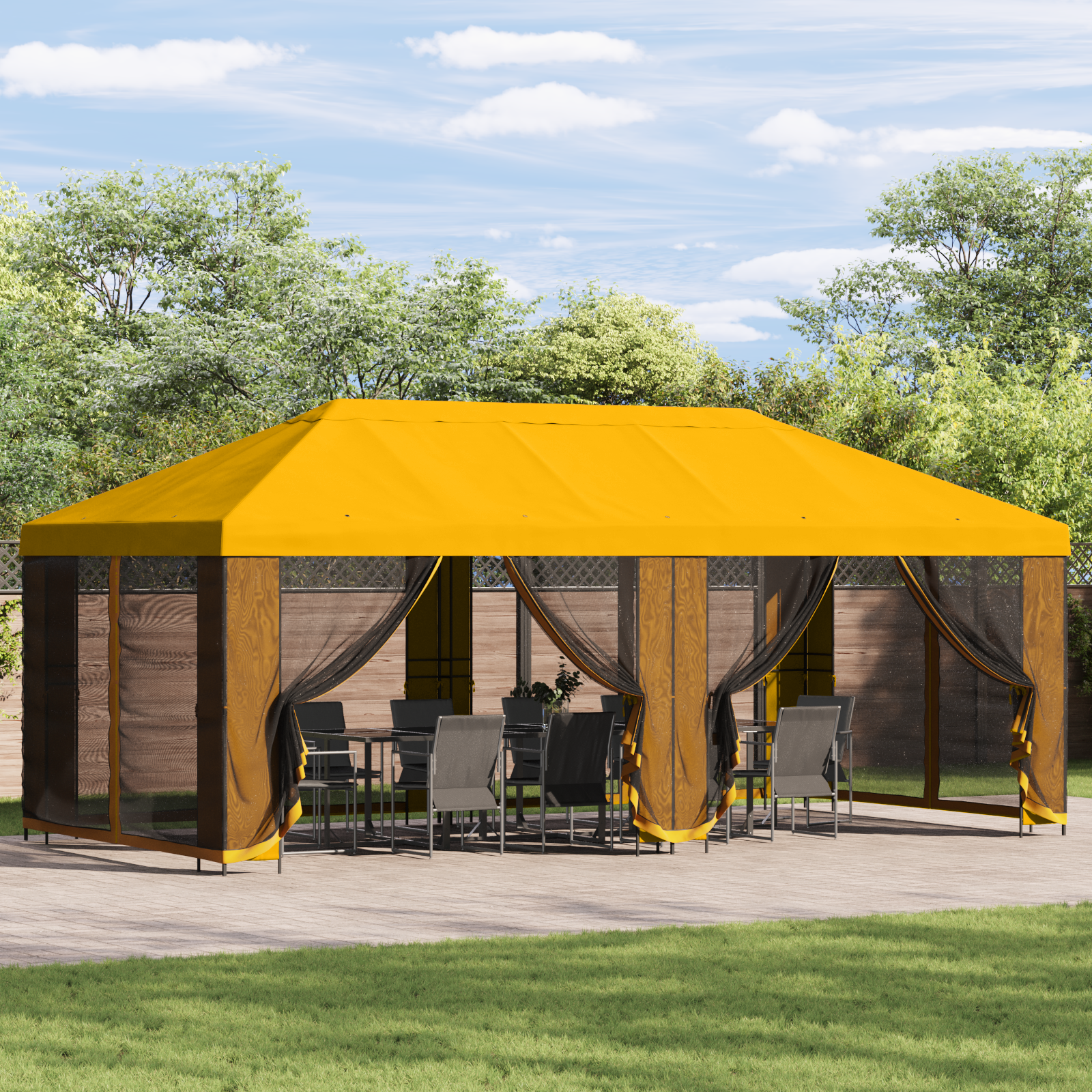 Paviljons ar sānu sienām 6 x 3 m Dzeltens
