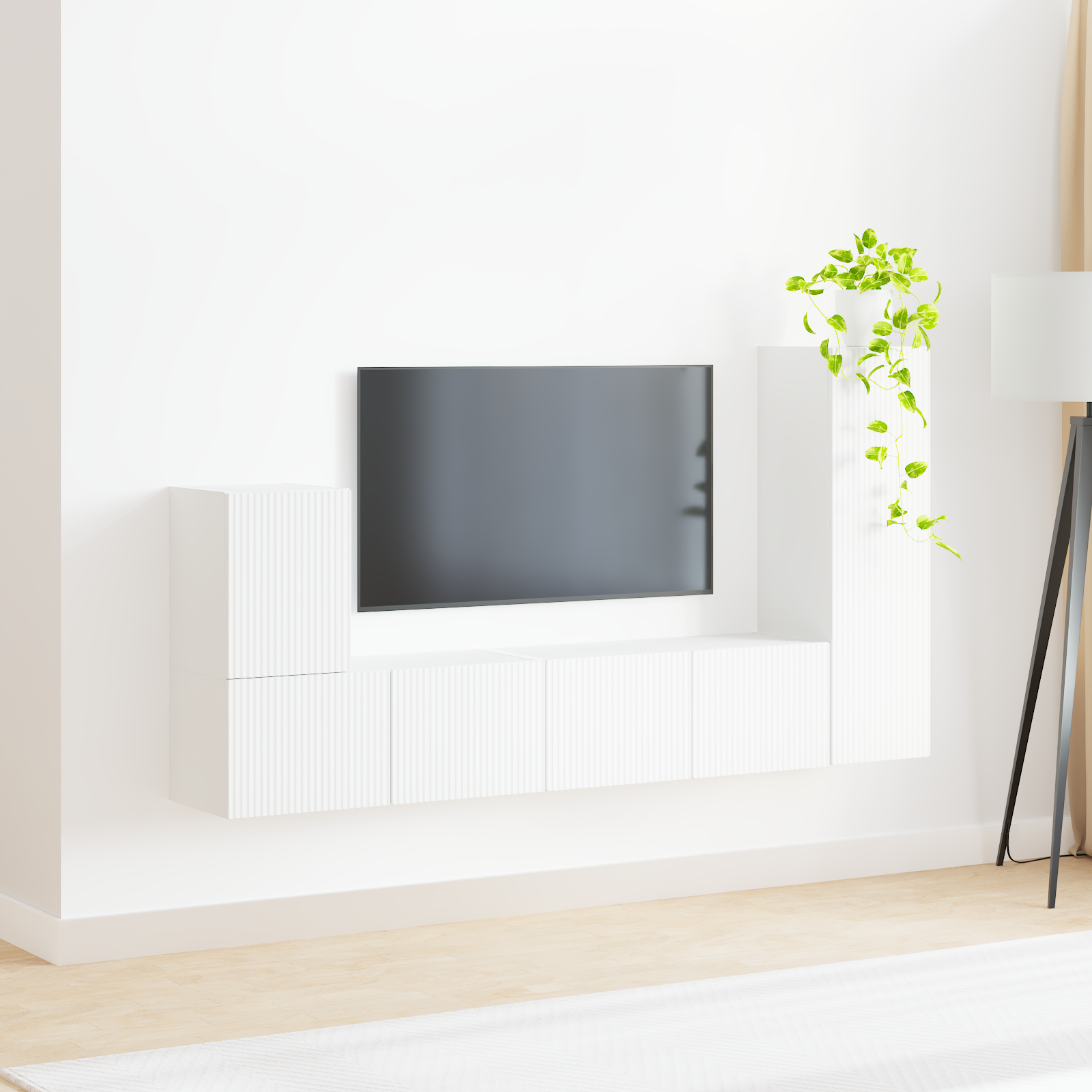 TV skapju komplekts 3 gab. Balts Inženierijas koks