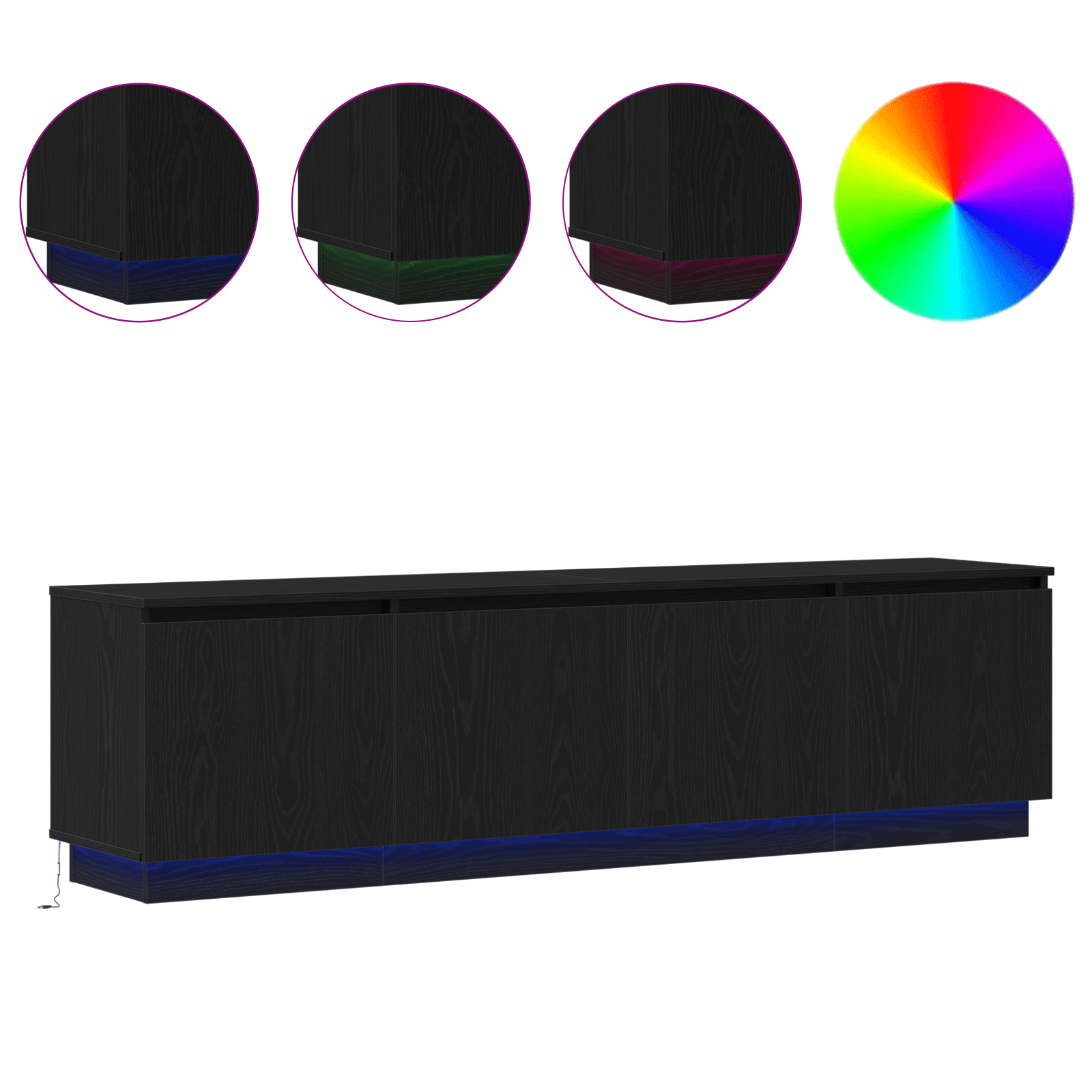 TV skapītis ar LED apgaismojumu melns ozols 180 x 38 x 49 cm