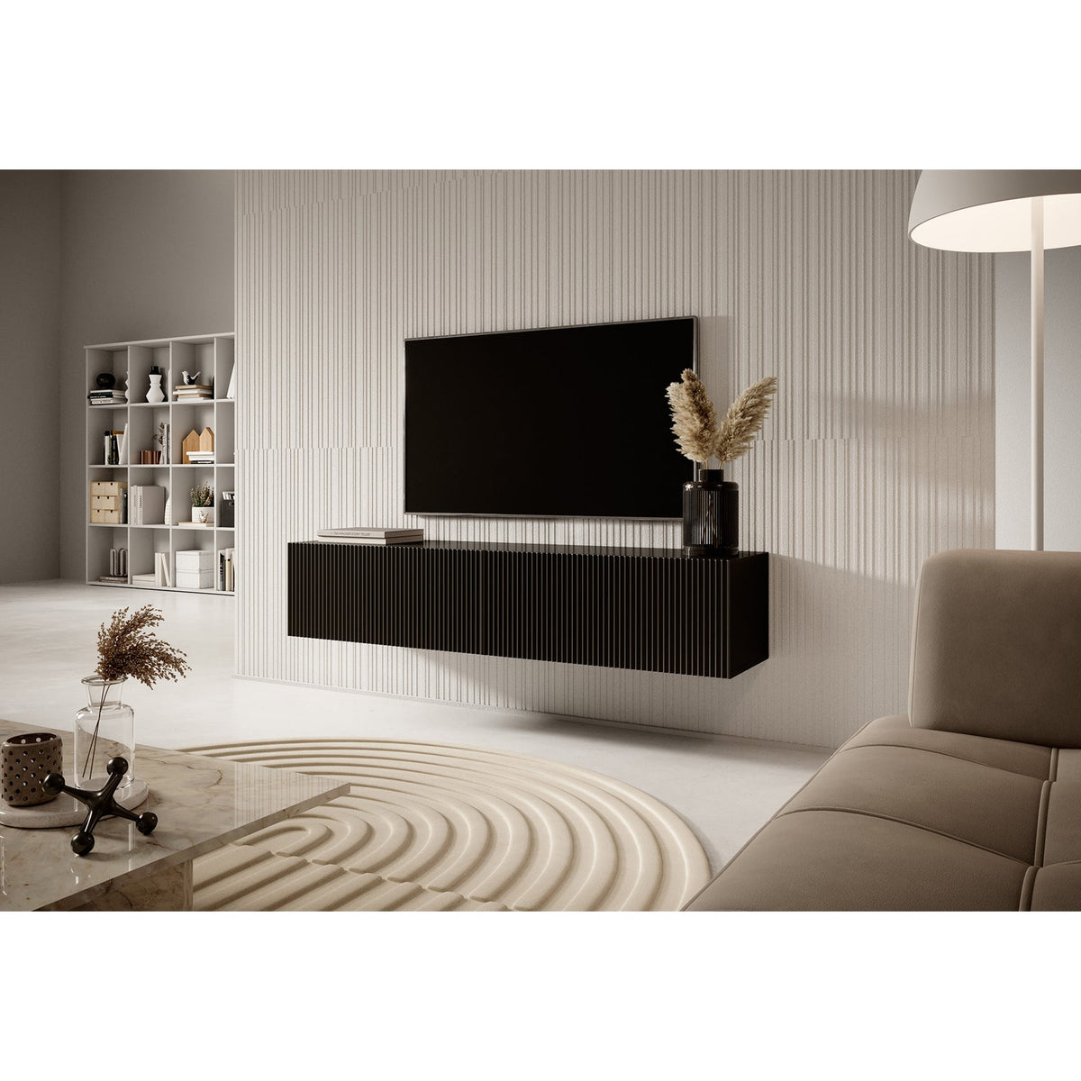 Pakabinama TV spintelė GREYA, juoda, 140 cm