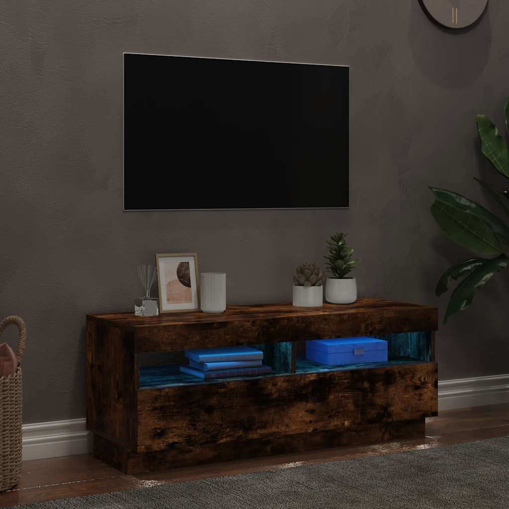 Televizoriaus spintelė su LED, dūminio ąžuolo, 100x35x40cm
