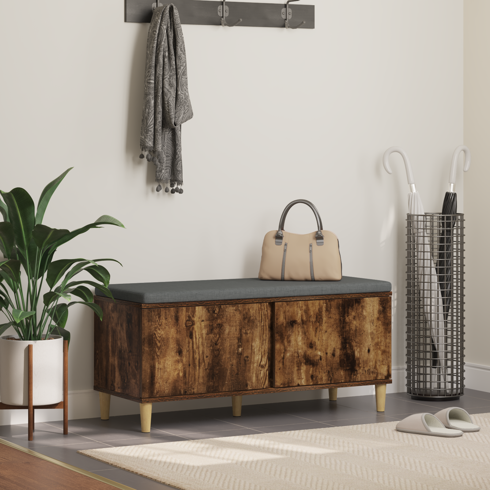 Koridora sols ar spilvenu Dūmots ozols 100 x 38 x 46 cm