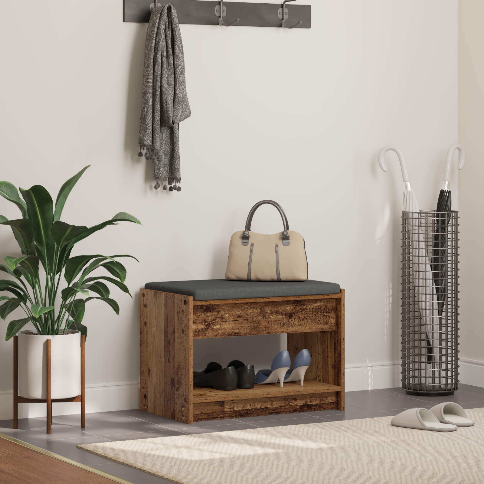 Garderobes sols ar spilvenu Vecs koks 63 x 38 x 45 cm