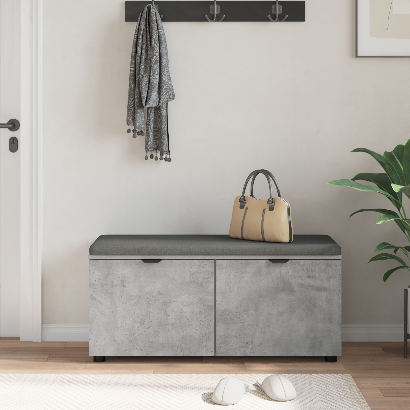Koridoriaus suolas su pagalve Betono Pilka 100 x 38 x 46 cm