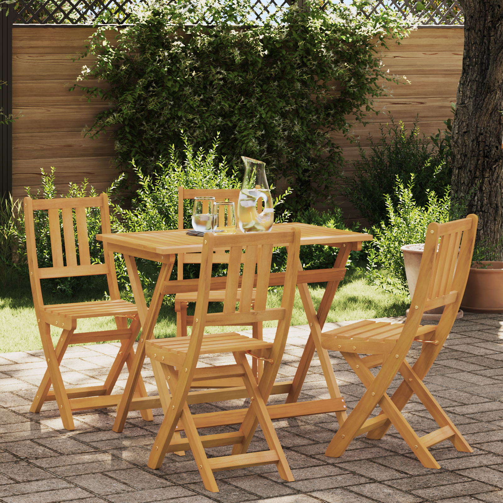 Lauko bistro kėdės su pagalve 4 pcs Natūrali 40 x 42 x 85 cm
