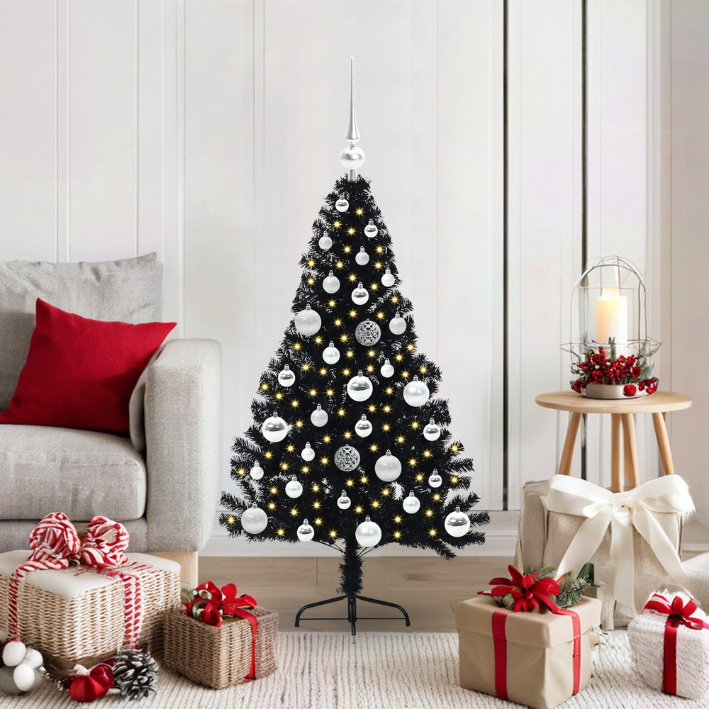Artificial Pre-Lit Christmas Tree Black 120 cm PVC