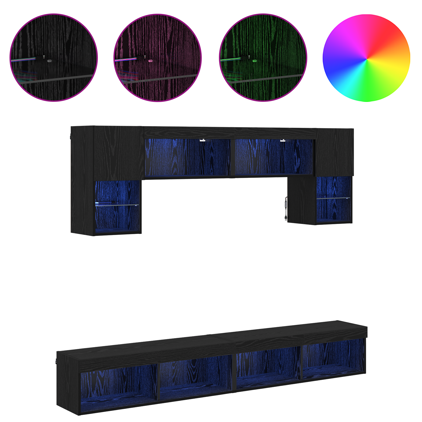 Televizorių sieniniai baldai su LED 6 pcs Juodas ąžuolas