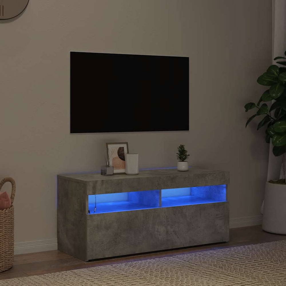 TV spintelė su LED apšvietimu, betono pilka, 90x35x40cm
